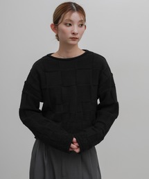 ブロックチェック編みニット