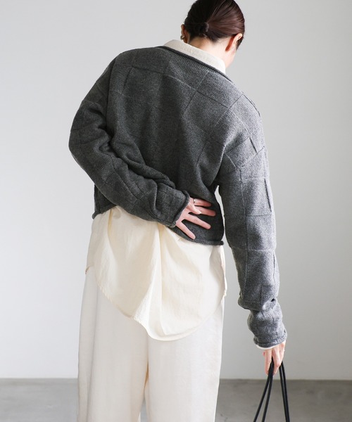 select MOCA(セレクトモカ)の「ブロックチェック編みニット(ニット/セーター・レディース・アイボリー/ブラック/チャコールグレー・FREE)」の9枚目の写真