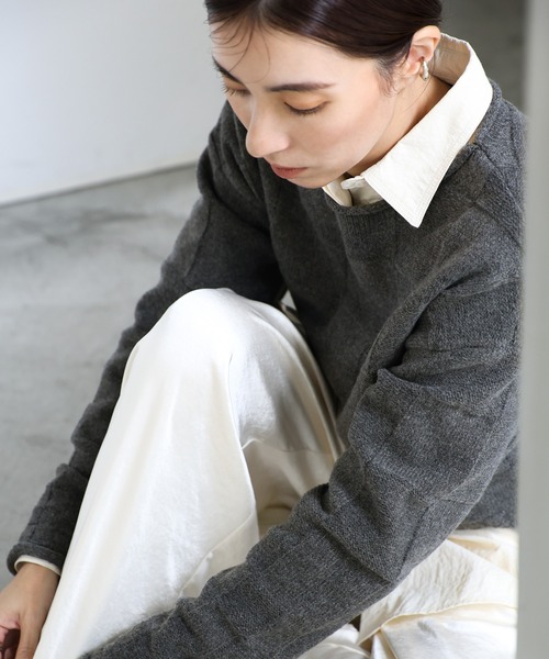 select MOCA(セレクトモカ)の「ブロックチェック編みニット(ニット/セーター・レディース・アイボリー/ブラック/チャコールグレー・FREE)」の15枚目の写真