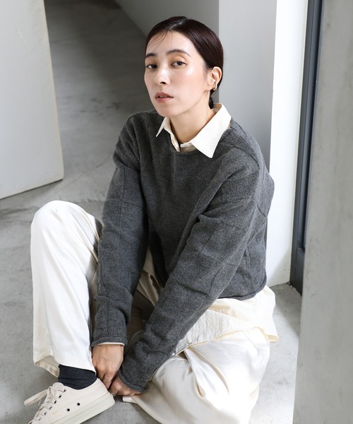 select MOCA(セレクトモカ)の「ブロックチェック編みニット(ニット/セーター・レディース・アイボリー/ブラック/チャコールグレー・FREE)」の12枚目の写真
