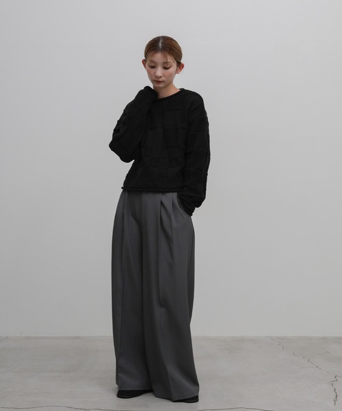 select MOCA(セレクトモカ)の「ブロックチェック編みニット(ニット/セーター・レディース・アイボリー/ブラック/チャコールグレー・FREE)」の13枚目の写真