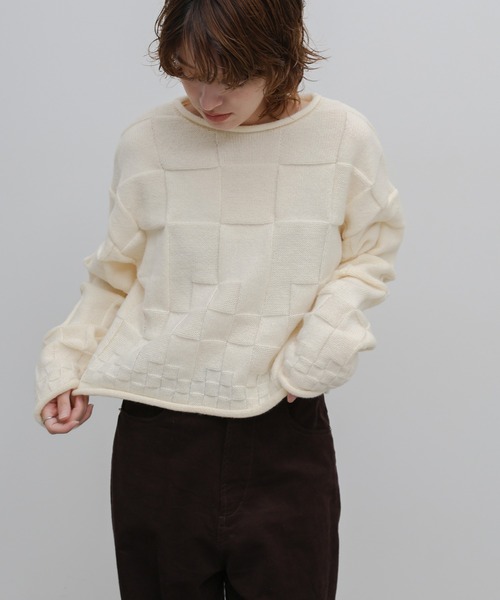 select MOCA(セレクトモカ)の「ブロックチェック編みニット(ニット/セーター・レディース・アイボリー/ブラック/チャコールグレー・FREE)」の15枚目の写真
