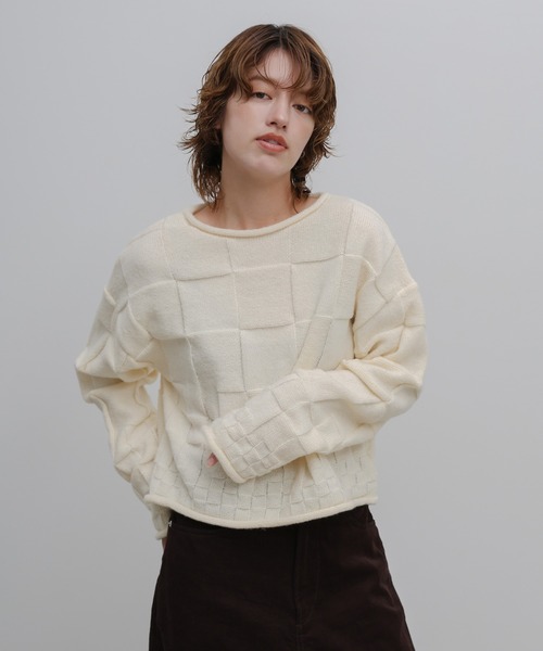 select MOCA(セレクトモカ)の「ブロックチェック編みニット(ニット/セーター・レディース・アイボリー/ブラック/チャコールグレー・FREE)」の16枚目の写真