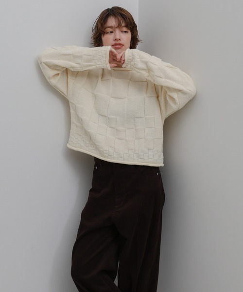 select MOCA(セレクトモカ)の「ブロックチェック編みニット(ニット/セーター・レディース・アイボリー/ブラック/チャコールグレー・FREE)」の20枚目の写真