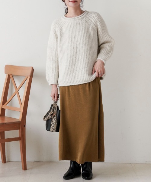 Bou Jeloud（ブージュルード）の「シャギー畦編みニット（ニット/セーター・レディース・ブラウン/アイボリー/グレー・FREE）」の4枚目の写真