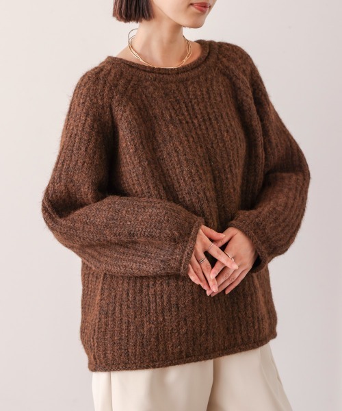 Bou Jeloud（ブージュルード）の「シャギー畦編みニット（ニット/セーター・レディース・ブラウン/アイボリー/グレー・FREE）」の21枚目の写真