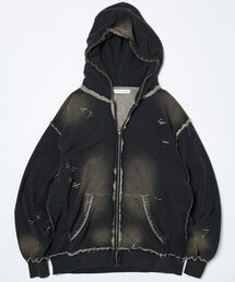 FREAK'S STORE | ヴィンテージブリーチ デニムライク フルジップスウェットパーカー/ダメージ加工(パーカー)