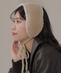 Monocoro toppi | フラワーモチーフ付き ニットイヤーマフラー 耳当て(イヤーマフ)