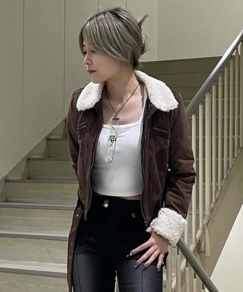 A'gem ボアブルゾン　アウター Bling Leads ブルゾン アウター ボアハイネックZIPブルゾン