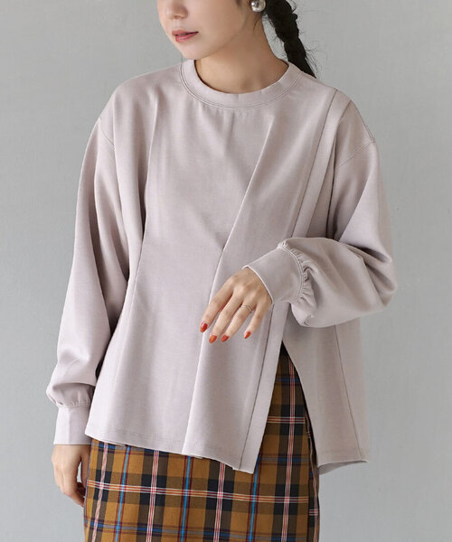 e-zakkamania stores(イーザッカマニアストアーズ)の「ダンボールカットソー スリットプルオーバー(Tシャツ/カットソー・レディース・アイボリー/グレイッシュベージュ/チャコール・フリー)」の3枚目の写真