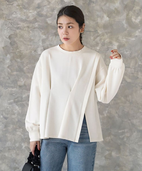 e-zakkamania stores(イーザッカマニアストアーズ)の「ダンボールカットソー スリットプルオーバー(Tシャツ/カットソー・レディース・アイボリー/グレイッシュベージュ/チャコール・フリー)」の7枚目の写真