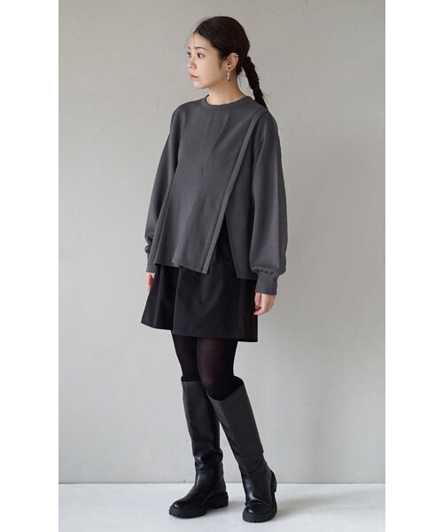 e-zakkamania stores(イーザッカマニアストアーズ)の「ダンボールカットソー スリットプルオーバー(Tシャツ/カットソー・レディース・アイボリー/グレイッシュベージュ/チャコール・フリー)」の8枚目の写真