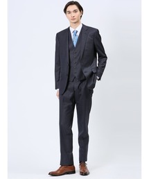 m.f.editorial（エムエフエディトリアル）の「【光沢 ウール混 ストレッチ】m.f.エディトリアル メンズ 2ボタン3ピース ビジネスセットアップスーツ 組織紺（スーツセット・メンズ）」