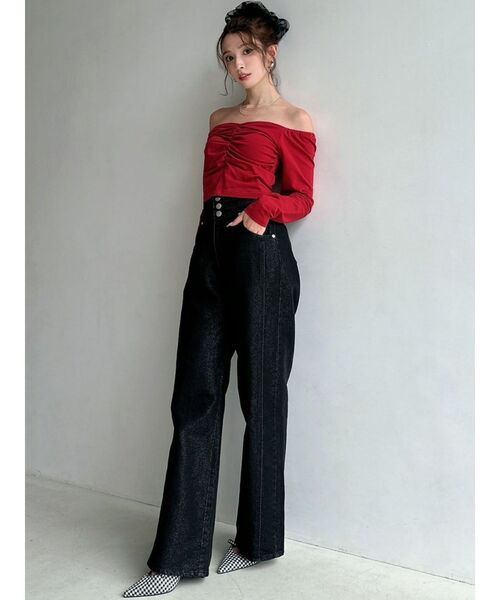 RESEXXY(リゼクシー)の「デコルテギャザーカットトップス(Tシャツ/カットソー・レディース・ホワイト/レッド/ブラック・FREE)」の9枚目の写真