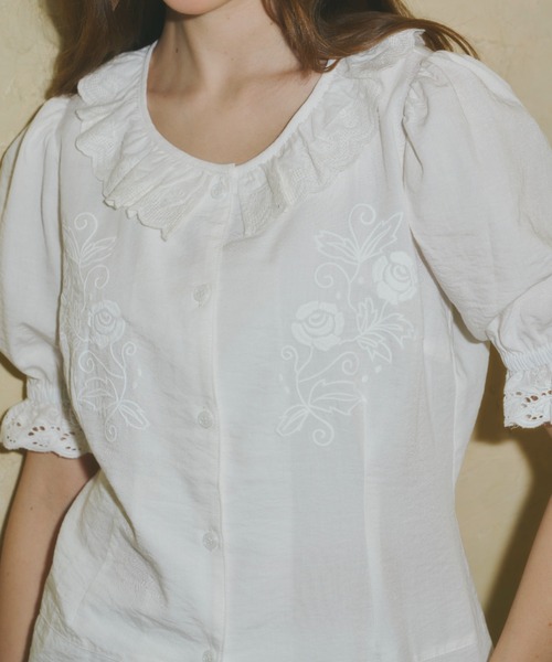 GIUNON（ジウノン）の「embroidery frill puff blouse / エンブロイダリーフリルパフブラウス（シャツ/ブラウス・レディース・ブラック/ホワイト・FREE）」の12枚目の写真