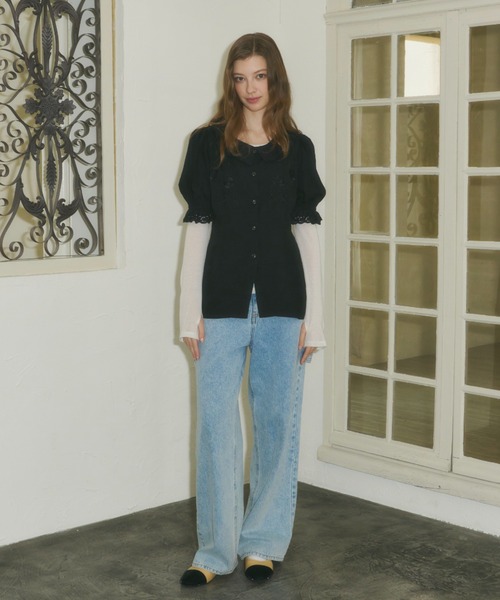 GIUNON（ジウノン）の「embroidery frill puff blouse / エンブロイダリーフリルパフブラウス（シャツ/ブラウス・レディース・ブラック/ホワイト・FREE）」の14枚目の写真