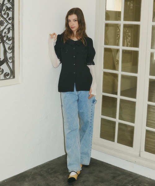 GIUNON（ジウノン）の「embroidery frill puff blouse / エンブロイダリーフリルパフブラウス（シャツ/ブラウス・レディース・ブラック/ホワイト・FREE）」の16枚目の写真