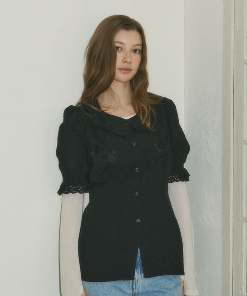 GIUNON（ジウノン）の「embroidery frill puff blouse / エンブロイダリーフリルパフブラウス（シャツ/ブラウス・レディース・ブラック/ホワイト・FREE）」の15枚目の写真