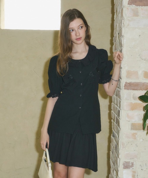 GIUNON（ジウノン）の「embroidery frill puff blouse / エンブロイダリーフリルパフブラウス（シャツ/ブラウス・レディース・ブラック/ホワイト・FREE）」の21枚目の写真