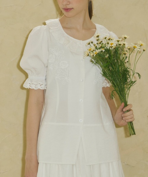 GUCCI ポピー エンブロイダリー 刺繍 ストライプ フリル ブラウス GUCCI ポピー エンブロイダリー 刺繍 ストライプ フリル ブラウス