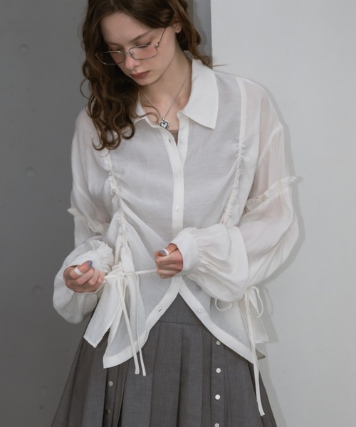 idem(イデム)の「drawstring over shirt/ドロストデザインシャツ(シャツ/ブラウス・レディース・オフホワイト/ピンク・FREE)」の1枚目の写真