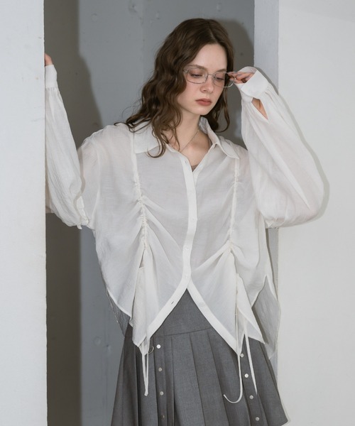 idem(イデム)の「drawstring over shirt/ドロストデザインシャツ(シャツ/ブラウス・レディース・オフホワイト/ピンク・FREE)」の19枚目の写真