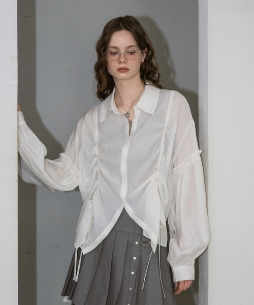 idem(イデム)の「drawstring over shirt/ドロストデザインシャツ(シャツ/ブラウス・レディース・オフホワイト/ピンク・FREE)」の20枚目の写真