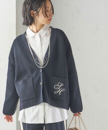 〈手洗い可能〉ワンポイント 刺繍 Vネック カーディガン