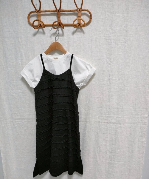 TARKER（ターカー）の「フリルジャガードキャミワンピース（ワンピース・キッズ・ブラック/オフホワイト・90/100/110/120/130/140/150）」の4枚目の写真