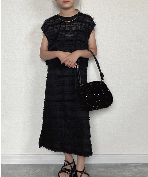 TARKER（ターカー）の「フリルジャガードキャミワンピース（ワンピース・キッズ・ブラック/オフホワイト・90/100/110/120/130/140/150）」の15枚目の写真