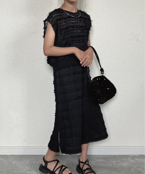 TARKER（ターカー）の「フリルジャガードキャミワンピース（ワンピース・キッズ・ブラック/オフホワイト・90/100/110/120/130/140/150）」の16枚目の写真