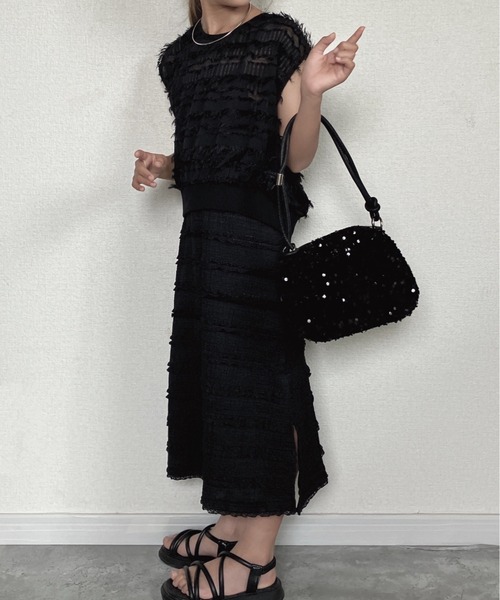 TARKER（ターカー）の「フリルジャガードキャミワンピース（ワンピース・キッズ・ブラック/オフホワイト・90/100/110/120/130/140/150）」の19枚目の写真