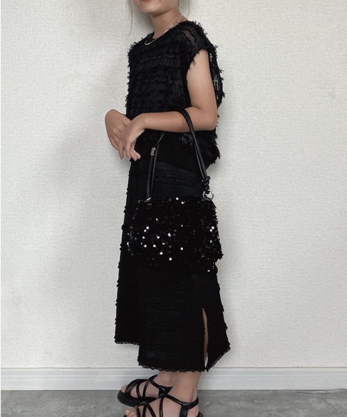 TARKER（ターカー）の「フリルジャガードキャミワンピース（ワンピース・キッズ・ブラック/オフホワイト・90/100/110/120/130/140/150）」の20枚目の写真