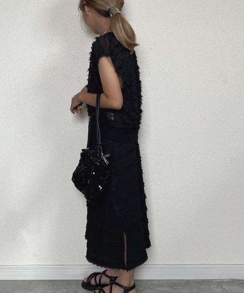 TARKER（ターカー）の「フリルジャガードキャミワンピース（ワンピース・キッズ・ブラック/オフホワイト・90/100/110/120/130/140/150）」の21枚目の写真