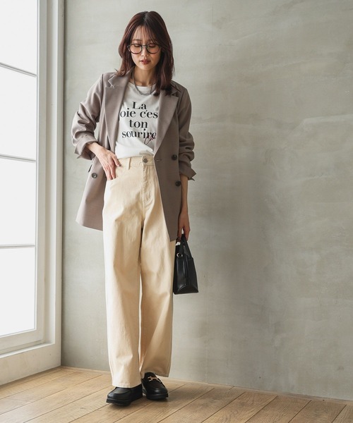 GLOBAL WORK(グローバルワーク)の「リッチクリーンプリントロンT/286046(Tシャツ/カットソー・レディース・スミクロ/グレイッシュベージュ/ホワイト系その他7/ホワイト系その他6/ホワイト系その他5・MEDIUM/SMALL/LARGE)」の6枚目の写真