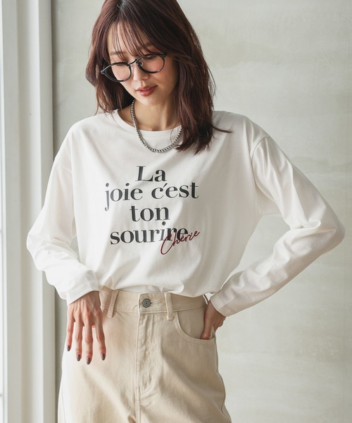 GLOBAL WORK(グローバルワーク)の「リッチクリーンプリントロンT/286046(Tシャツ/カットソー・レディース・スミクロ/グレイッシュベージュ/ホワイト系その他7/ホワイト系その他6/ホワイト系その他5・MEDIUM/SMALL/LARGE)」の9枚目の写真