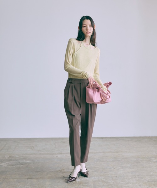 EN NEUME（エンノイム）の「Faux Layer Sheer Ribbed Top（Tシャツ/カットソー・レディース・ブラック/杢グレー/イエロー/ホワイト・FREE）」の13枚目の写真