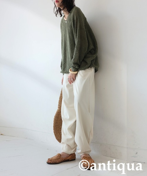 antiqua(アンティカ)の「ポンチカーブパンツ(その他パンツ・レディース・チャコールグレー/アイボリー/ブラック・ONESIZE)」の5枚目の写真