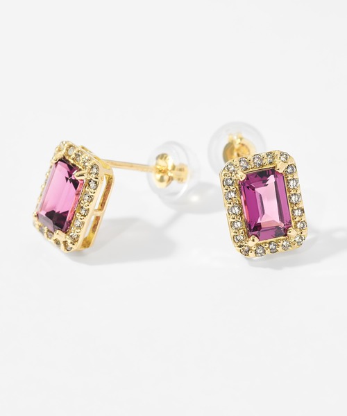 Jewel closet by L&Co.(ジュエルクローゼットバイエルアンドコー)の「K18 ダイヤモンド ヘイロー/取り巻き カラーストーン ピアス 4x6(ピアス(両耳用)・レディース・ネイビー/クリアブラウン/ワインレッド/モスグリーン/ダークブルー/ロイヤルブルー・FREE)」の6枚目の写真