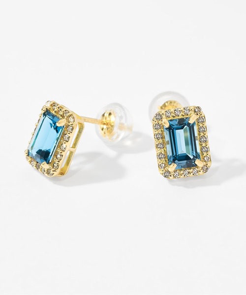Jewel closet by L&Co.(ジュエルクローゼットバイエルアンドコー)の「K18 ダイヤモンド ヘイロー/取り巻き カラーストーン ピアス 4x6(ピアス(両耳用)・レディース・ネイビー/クリアブラウン/ワインレッド/モスグリーン/ダークブルー/ロイヤルブルー・FREE)」の22枚目の写真