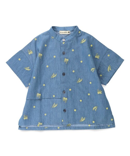 BRANSHES（ブランシェス）の「【おそろい】ミモザ刺繍5分袖シャツ（シャツ/ブラウス・キッズ・ブルー/オフホワイト・150/120/140/130/110/90/100/80）」の11枚目の写真