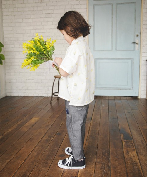 BRANSHES（ブランシェス）の「【おそろい】ミモザ刺繍5分袖シャツ（シャツ/ブラウス・キッズ・ブルー/オフホワイト・150/120/140/130/110/90/100/80）」の4枚目の写真