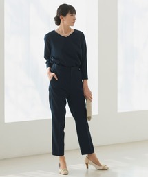 さおり♡パンツスーツチェックネイビー、アンクルパンツ、ポンチタックスカート Tiaclasse パンツ 「安田美沙子さん着用」起毛チェック柄ワイドパンツ