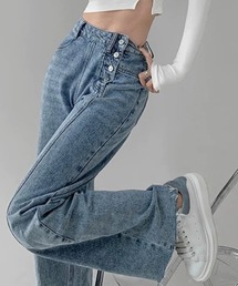 ampm | ハイウエスト切りっぱなしデニムストレートパンツ(デニムパンツ)