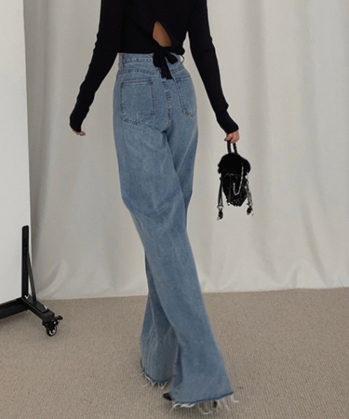 ampm(エーエムピーエム)の「※ハイウエスト切りっぱなしデニムストレートパンツ(デニムパンツ・レディース・ブルー・L/M/S)」の16枚目の写真