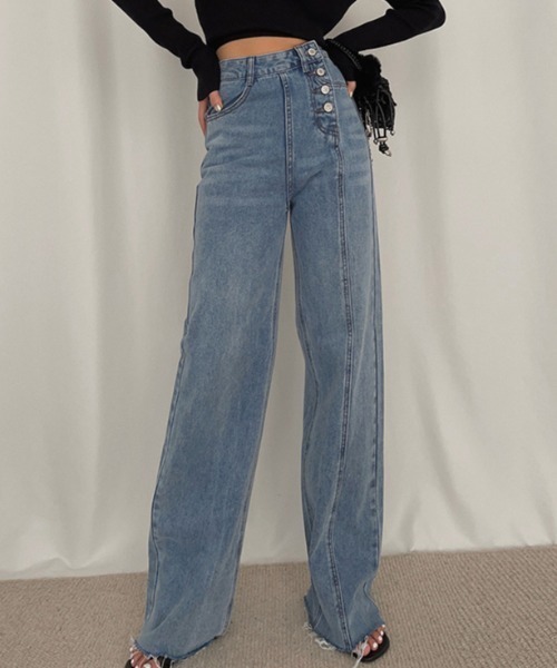 ampm(エーエムピーエム)の「※ハイウエスト切りっぱなしデニムストレートパンツ(デニムパンツ・レディース・ブルー・L/M/S)」の22枚目の写真