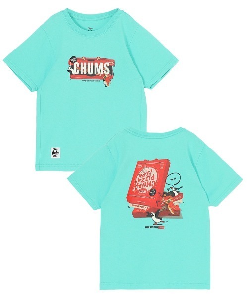CHUMS（チャムス）の「【CHUMS】 Kids CHUMS Pizza Box T-Shirt キッズ チャムス ピザボックス ティーシャツ（Tシャツ/カットソー・キッズ・ピンク/ホワイト/パープル/ミント・X-LARGE/LARGE/MEDIUM）」の2枚目の写真