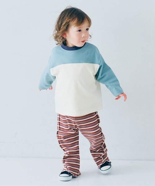 p.premier（ピードットプルミエ）の「【ジュニア対応】マルチボーダーワッフルフレアメロウパンツ（その他パンツ・キッズ・パープル/ブラウン/ブルー・140/130/120/110/100/90/80）」の9枚目の写真