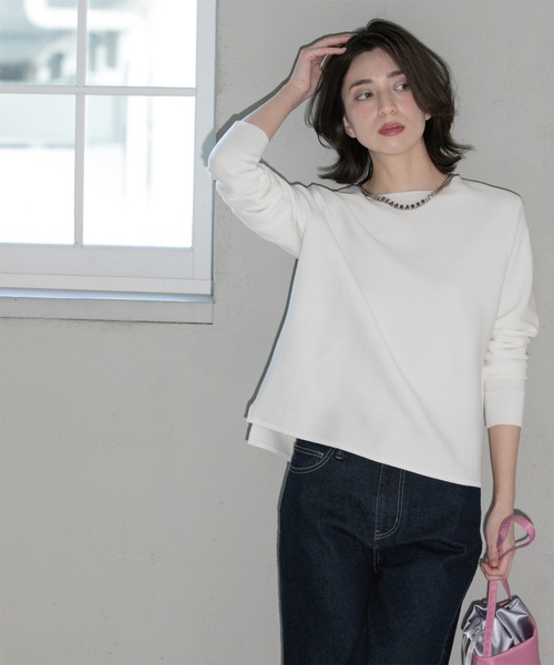 OPAQUE.CLIP（オペークドットクリップ）の「ボートネックニット/オーガニックコットン混【UV/洗濯機洗い可】（ニット/セーター・レディース・ホワイト系3/ブルー/ブラック/イエロー系その他/ホワイト・36/38/42/40）」の6枚目の写真