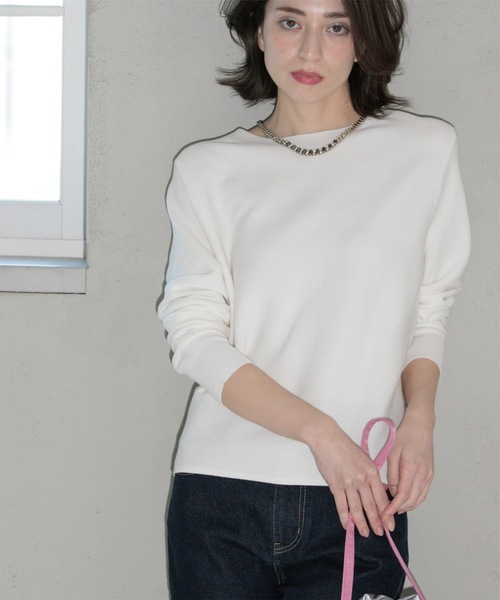 OPAQUE.CLIP（オペークドットクリップ）の「ボートネックニット/オーガニックコットン混【UV/洗濯機洗い可】（ニット/セーター・レディース・ホワイト系3/ブルー/ブラック/イエロー系その他/ホワイト・36/38/42/40）」の8枚目の写真